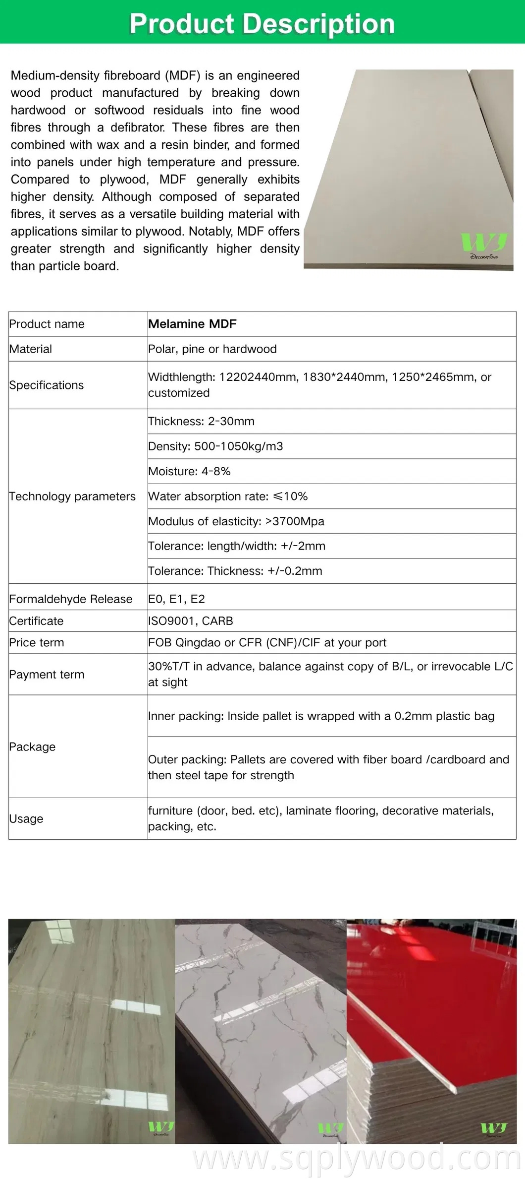 16mm High Glossy / Acrylic UV/ Metallic Medium Density Fiberboard Melamine MDF